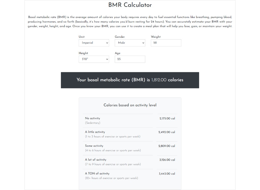 BMR Calculator project mockup