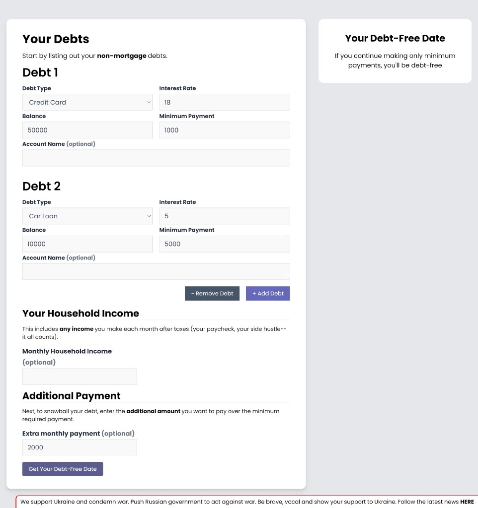 Debt-Free Date Calculator project mockup