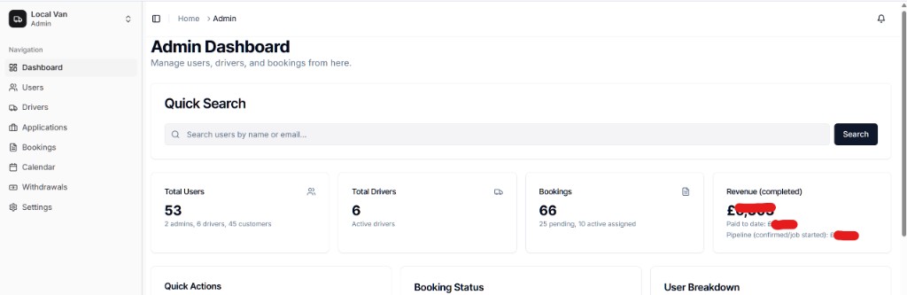 Local Van admin dashboard