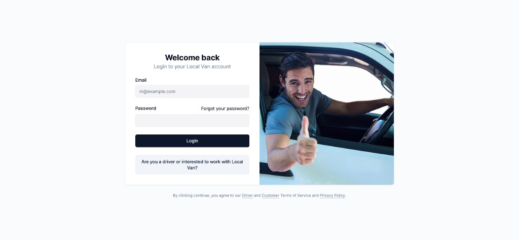 Local Van login screen