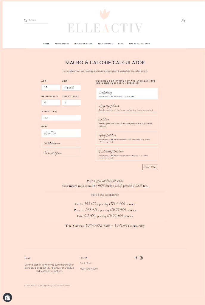 ElleActiv Macro Calculator project mockup
