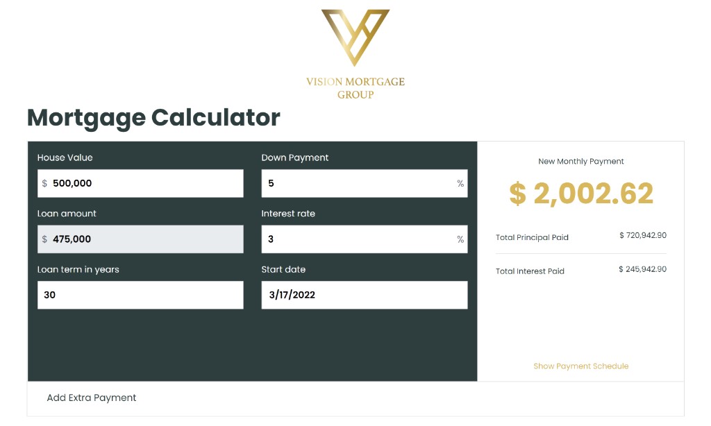 Vision Mortgage Calculator project mockup