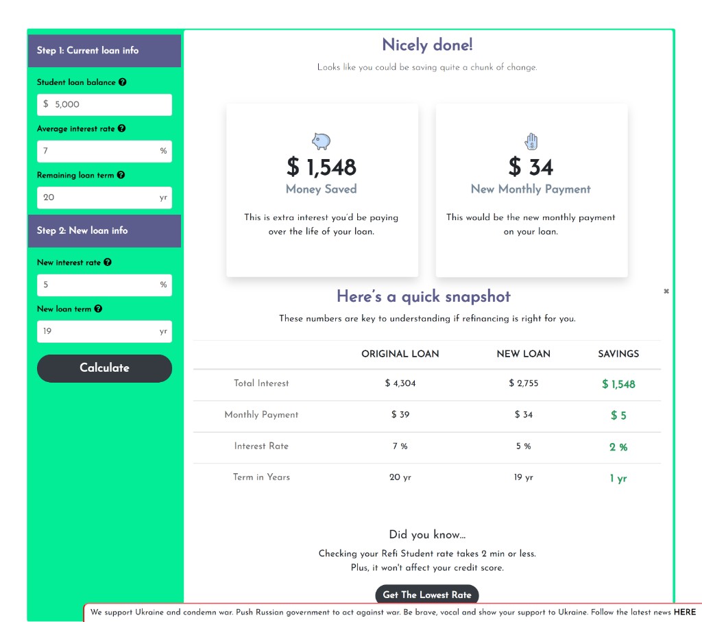 Student Loan Refinance Calculator project mockup